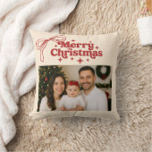 ベージュ写真の赤い弓の手でクリスマス描画 クッション (ブランケット)