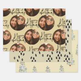 ベージュ写真クリスマスホリデーラッピング紙シート ラッピングペーパーシート