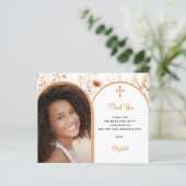 ベージュ写真ワイルドフラワー確認サンキューカード (スタンド正面)