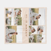 ベージュ写真結婚コラージュ記念日 フリースブランケット (正面(横))