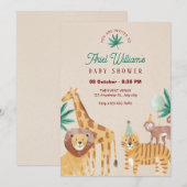 ベージュ動物園の赤ちゃんシャワー 招待状 (正面/裏面)