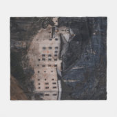 ベージュ及びブラックコンクリートハウス フリースブランケット (正面(横))