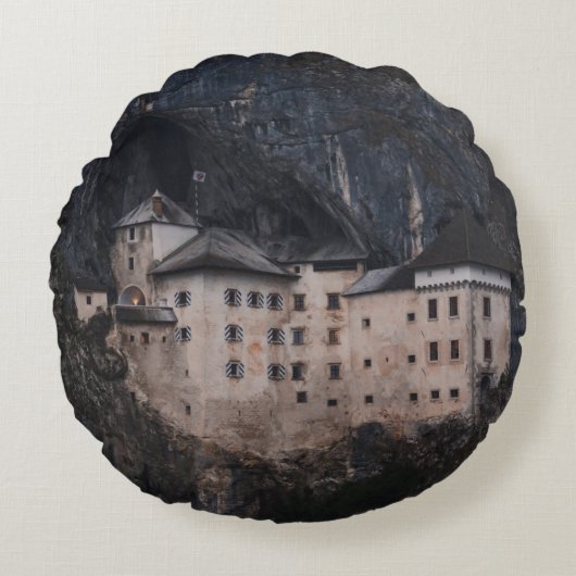 ベージュ及びブラックコンクリートハウス ラウンドクッション (正面)