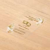 ベージュ及び金ゴールドシンプルアクリル結婚式招待状 アクリル招待状 (レイダウン)
