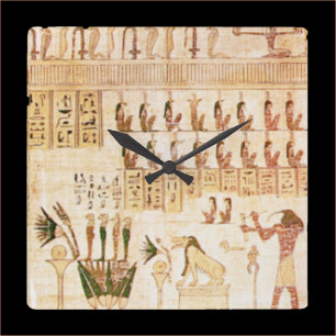 ベージュ古代エジプトの象形文字の壁時計 スクエア壁時計