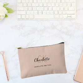 ベージュ名モノグラムイニシャル モダン アクセサリーポーチ