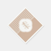ベージュ名門私立校風のとタン千鳥格子のモノグラムと名前 スタンダードカクテルナプキン (角)