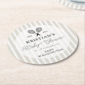 ベージュ名門私立校風のテニスカントリークラブベビーシャワー ラウンドペーパーコースター (アングル)