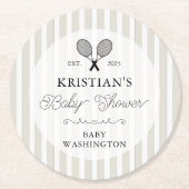 ベージュ名門私立校風のテニスカントリークラブベビーシャワー ラウンドペーパーコースター (正面)