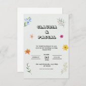 ベージュ図解入りの、写真付きのフローラ結婚式招待状 招待状 (正面/裏面)