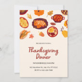 ベージュ図解入りの、写真付きの感謝祭ディナー 招待状 (正面)