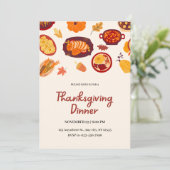 ベージュ図解入りの、写真付きの感謝祭ディナー 招待状 (スタンド正面)