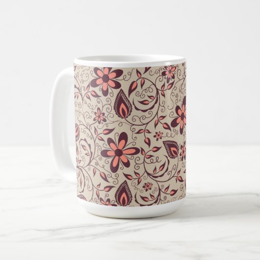 ベージュ地の陶器マグカップ コーヒーマグカップ (正面左)