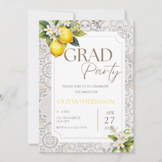 ベージュ地中海のレイタリアンモン卒業パーティー 招待状 (正面)