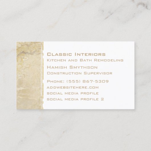 ベージュ大理石および金ゴールドのモダンのお洒落なスタイリッシュ 名刺 (裏面)