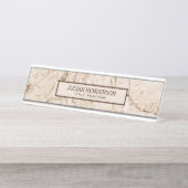 ベージュ大理石ブラウングレイン デスクネームプレート (正面)