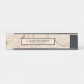 ベージュ大理石ブラウングレイン デスクネームプレート (正面)