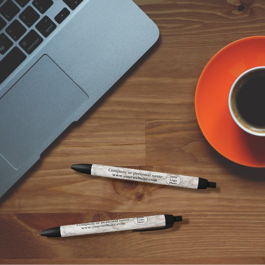 ベージュ大理石 黒ボールペン