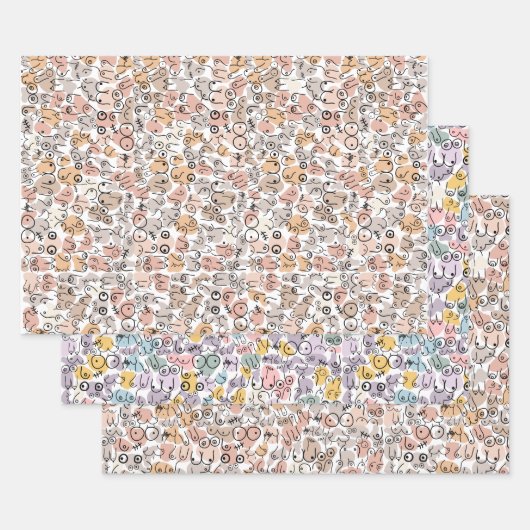 ベージュ女性おもしろい胸 ラッピングペーパーシート (セット)