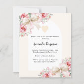 ベージュ弓ピンク花模様ブライダルシャワー招待 (正面)