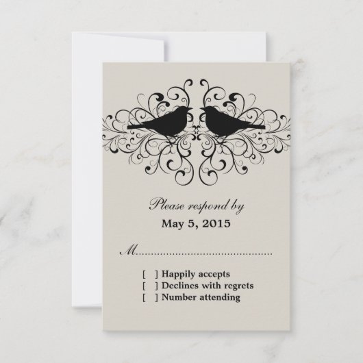 ベージュ愛の鳥の渦巻き応答カード 出欠カード (正面)