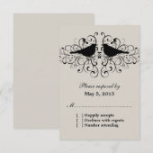 ベージュ愛の鳥の渦巻き応答カード 出欠カード (正面/裏面)