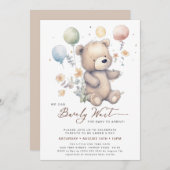 ベージュ我々はbearly待ち男の子のシャワー 招待状 (正面/裏面)