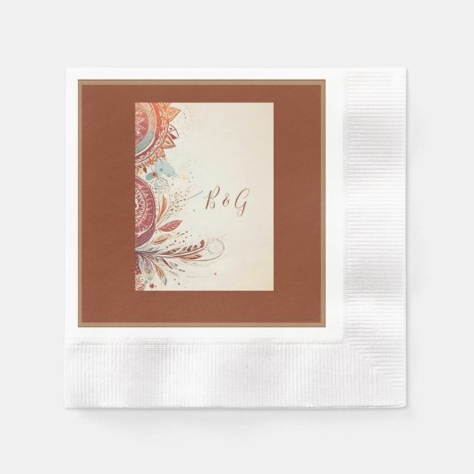 ベージュ族結婚民族 縁ありカクテルナプキン (正面)