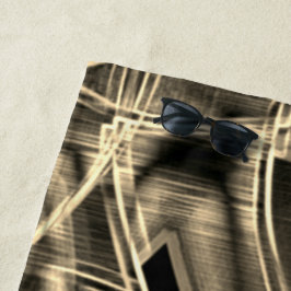 ベージュ曲線のリボン，エンボス線で対比 ビーチタオル