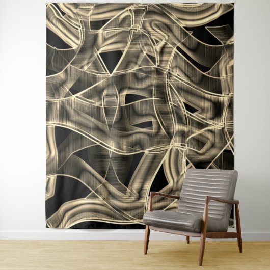 ベージュ曲線のリボン、エンボス線によるコントラスト タペストリー (インサイチュ)
