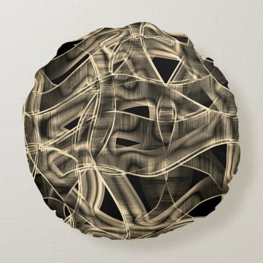 ベージュ曲線のリボン、対照的なレリーフ、 浮き彫りライン ラウンドクッション (裏面)