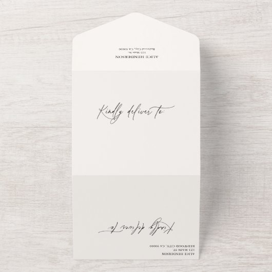 ベージュ書道モノグラムフォーマルQRコード結婚ズ オールインワン招待状 (外側)