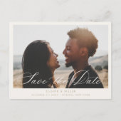 ベージュ書道写真セーブ・ザ・デート案内 案内ポストカード (正面)