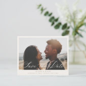 ベージュ書道写真セーブ・ザ・デート案内 案内ポストカード (スタンド正面)