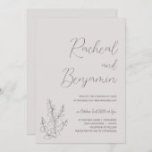 ベージュ植物性ミニマル結婚式招待状 招待状 (正面/裏面)