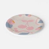 ベージュ模様さくらんぼ ペーパープレート (アングル)