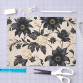 ベージュ模様の黒い花 薄葉紙 (クラフト)