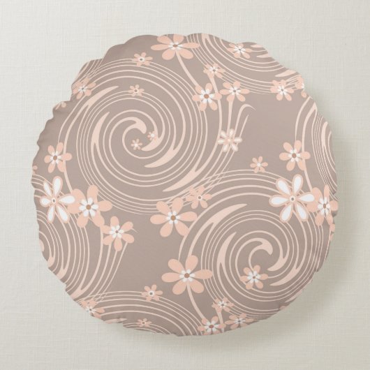 ベージュ模様 ラウンドクッション (正面)