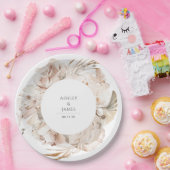 ベージュ水彩植物性フローラ庭園の結婚式 ペーパープレート (パーティー)