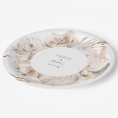 ベージュ水彩植物性フローラ庭園の結婚式 ペーパープレート (アングル)