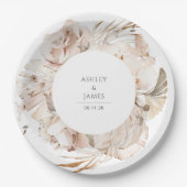 ベージュ水彩植物性フローラ庭園の結婚式 ペーパープレート (正面)