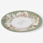 ベージュ水彩植物性フローラ庭園の結婚式p ペーパープレート (アングル)
