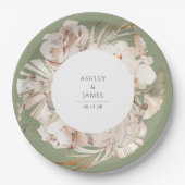 ベージュ水彩植物性フローラ庭園の結婚式p ペーパープレート (正面)