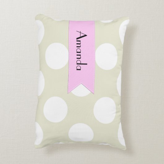 ベージュ水玉模様、水玉模様パターン、お名前 アクセントクッション (裏面(縦))