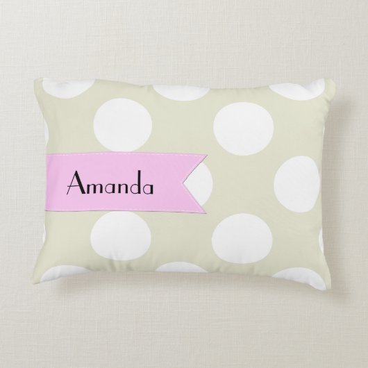 ベージュ水玉模様、水玉模様パターン、お名前 アクセントクッション (裏面)
