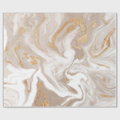ベージュ液状大理石とグリッター金ゴールド ラッピングペーパー (フラット)
