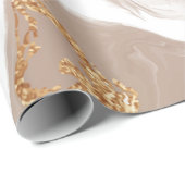 ベージュ液状大理石とグリッター金ゴールド ラッピングペーパー (ロールコーナー)