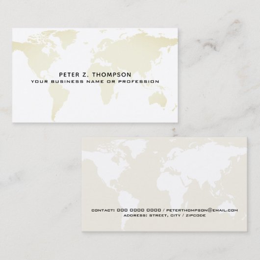 ベージュ淡い色のワールド国際的マップ 名刺 (正面/裏面)