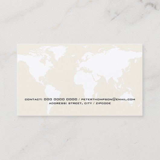 ベージュ淡い色のワールド国際的マップ 名刺 (裏面)