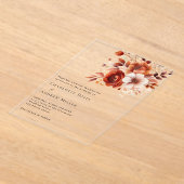 ベージュ焦げオレンジ澄ん結婚花模様 アクリル招待状 (レイダウン)